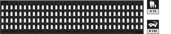 Mosiac grating with logos for A15 and B 125 load class and HeelGuard